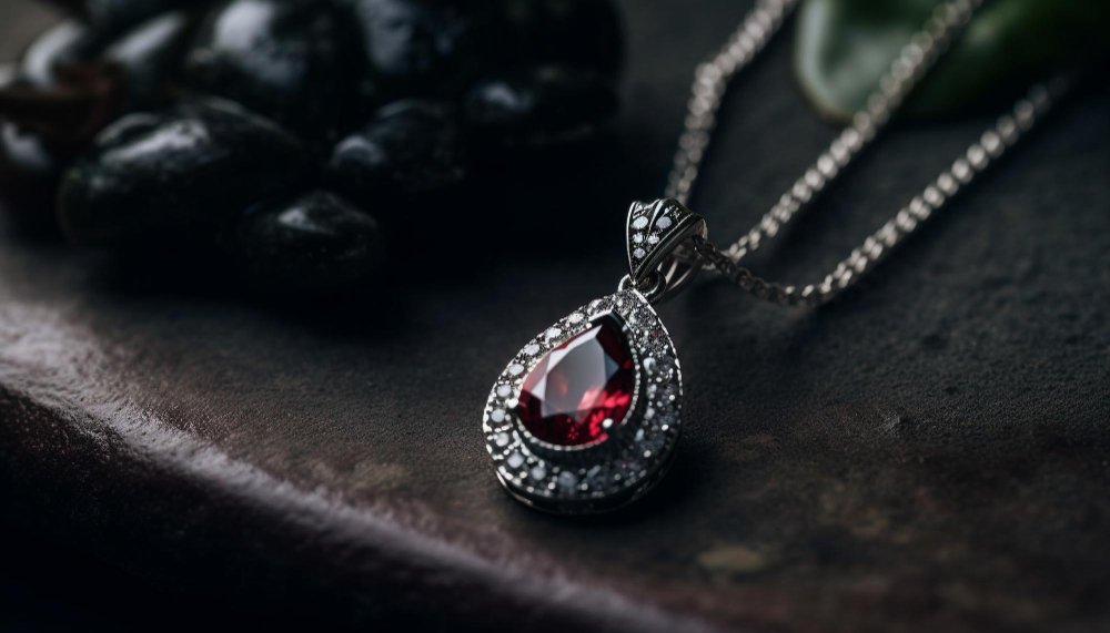 Pear cut red gemstone pendant necklace